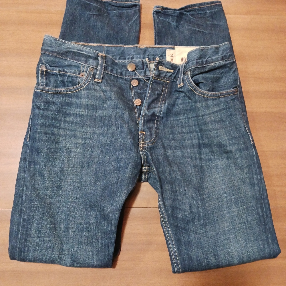 Hollister Jeans Mens 32x34 Blue Button Fly Palm Canyon Low Rise Skinny D…